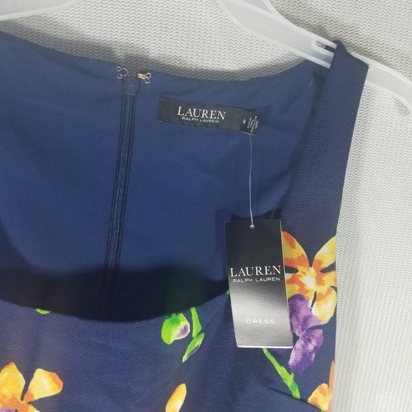 RALPH LAUREN FLORAL DRESS BLUE MULTICOLOR - SIZE 8 - MSRP $265 - NWT - Picture 3 of 7